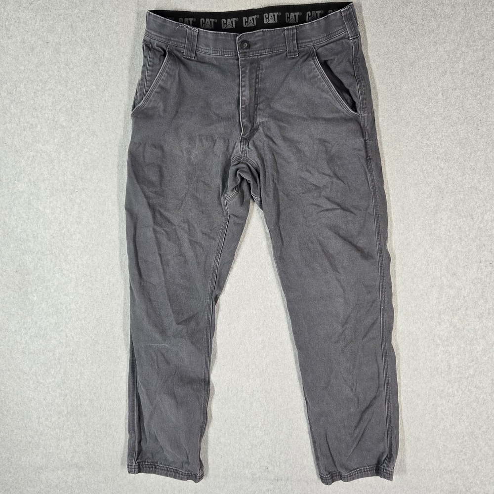 CAT Men Pants 32X32 Gray Khakis Workwear 29.5" Inseam Logo Stretch